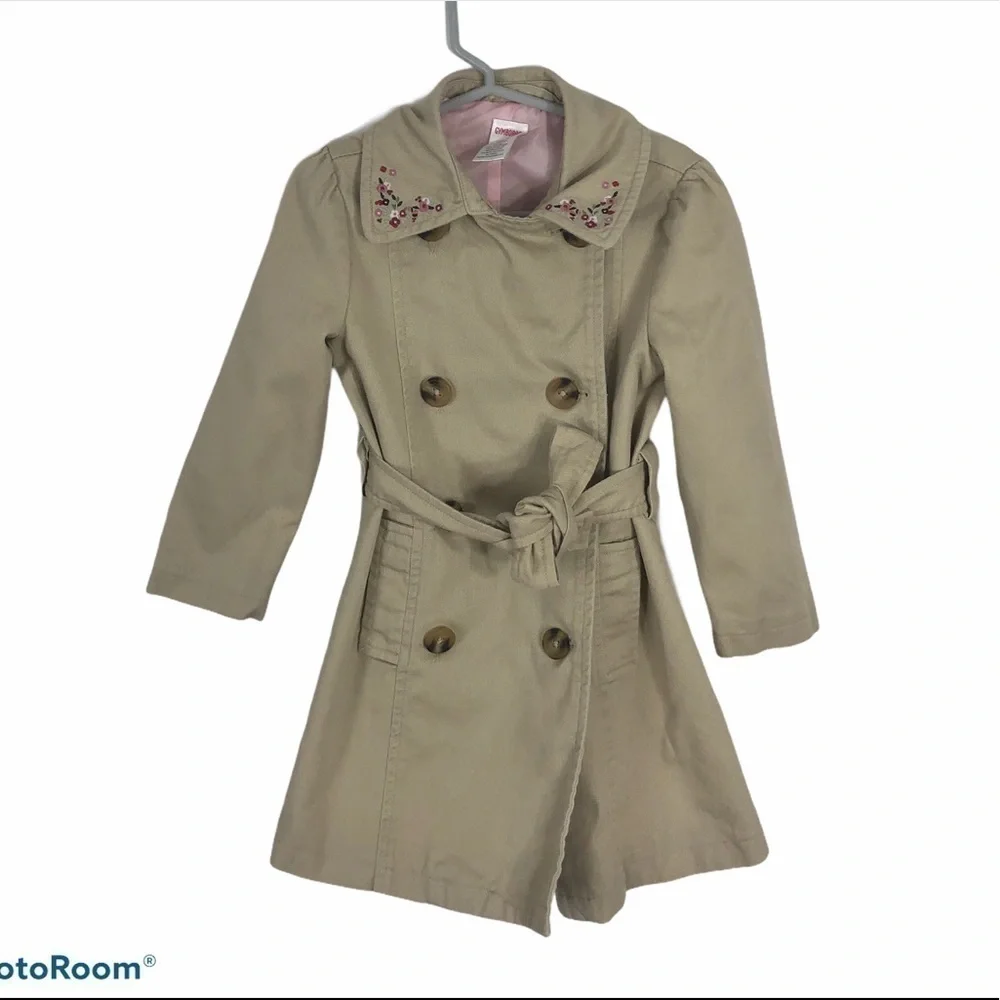 Gymboree Tan Embroidered Collar Coat Sz 4 Kids Peacoat Vintage 90s